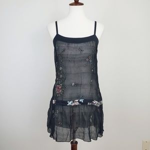 Megan Park Beaded Floral Silk Tunic Dress